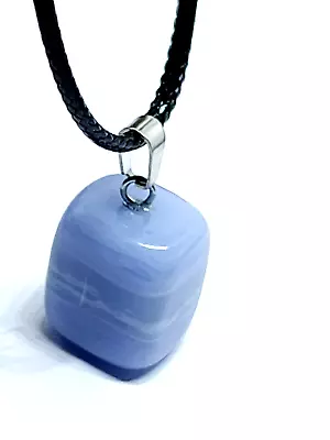 Blue Lace Agate Necklace Gemstone Pendant Spiritual Anxiety Protection (Random) • £4.95