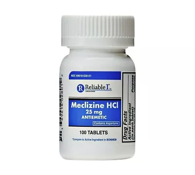 Meclizine HCL 25mg Tablets 100 Ea (Compare To Bonine) Chewable Exp. April 2025 • $7.25