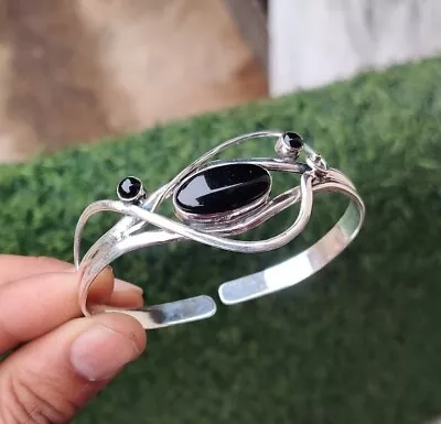 925 Sterling Silver Natural Black Onyx Gemstone Bracelet For Her S23 • $12.17