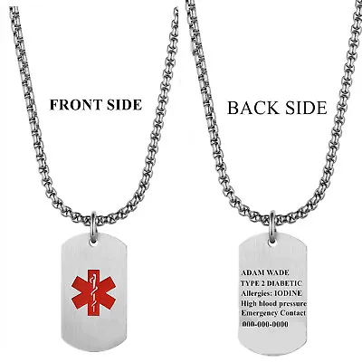 Men Women Personalized Medical Alert ID Dog Tag Chain Necklace Stainless Steel • $5.99