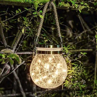 LED Light Solar Powered Hanging Glass Jar Lamp Outdoor Garden Lantern Ornament • £9.95