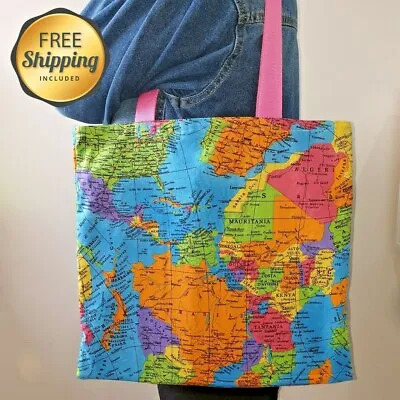 £19 • Buy Handmade World Map Tote Bag Countries Tote Bag Shopping Bag World