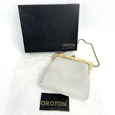 Vintage OROTON Cream Mesh Clutch Purse Evening Bag With Gold Chain West Germany • $59.95