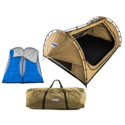 Kings Big Daddy Deluxe Double Swag + 2x Hooded Sleeping Bag + Swag Canvas Bag • $318.85
