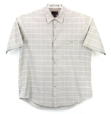 J Ferrar Mens Button Down Shirt Collared Short Sleeve Gray Plaid Size Large • $8.46