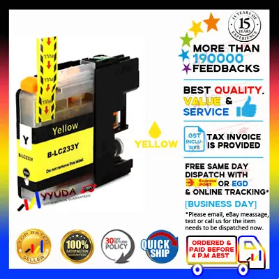 1x NoN-OEM LC233 Yellow Ink For Brother DCP-J4120DW/MFC-J4620DW/J5320DW/J5720DW • $8.70