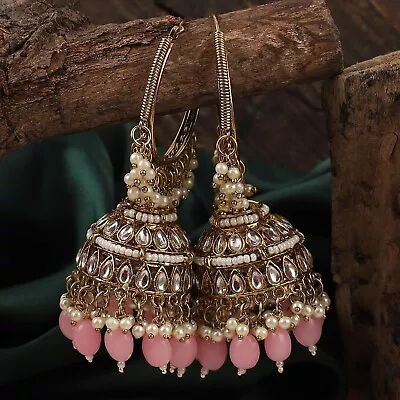 Gold Plated Bollywood Style Kundan Indian Fashion Jhumka Earrings Jewelry Set • $29.99