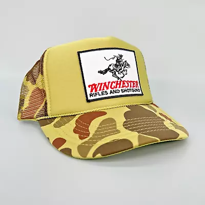 New Winchester Camo Hat 5 Panel High Crown Trucker Snapback Vintage • $25.95