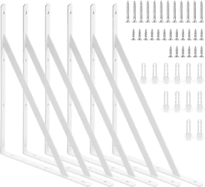 6 PCS Heavy Duty Shelf Brackets 16 Inch Triangle Shelving L Brackets White  • $35.68