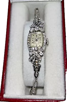 Vintage Hamilton Ladies Watch 14k White Gold Platinum Diamonds • $1580