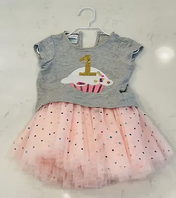 1st Birthday Mud Pie Baby Girl Two Piece Set Pink Tutu Sequin Dress 12-18 Mo • $20