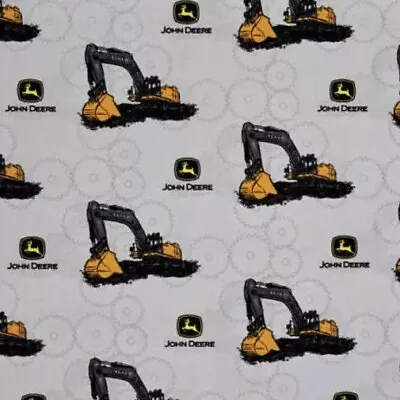 JOHN DEERE Little Farm Excavator Tractor Sewing Quilting Cotton Fabric FQ • $6.75