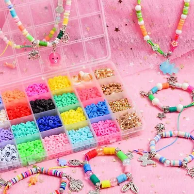 £12.99 • Buy 4400PCS Clay Bead Clay Flat Beads Polymer Bracelet Making Kit Jewelry DIY Kit