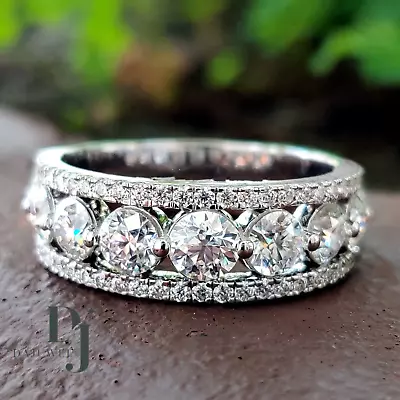 Moissanite Half Eternity Wedding Band Solid 14K White Gold 2.50 Carat Round Cut • $230.55