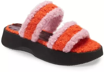 $280 Staud Faux Shearling Slide Sandal Platform Rosebud Poppy 42 (tb24) • $159.99