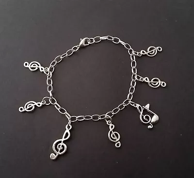 Treble Clef And Music Note Handmade Silver Tone Charm Bracelet With Charms  • £5.49