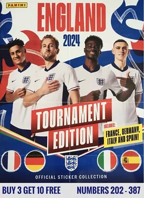 Panini England 2024 Tournament Edition STICKERS #202-387 Buy 3 Get 10 Free • £0.99