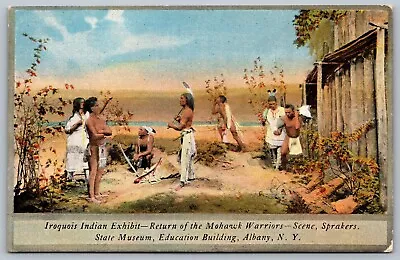 Iroquois Indian Exhibit Return Of Mohawk Warriors Albany NY Old Postcard A30 • $6.45