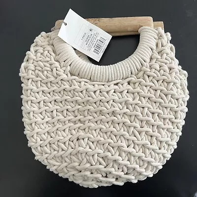 NWT A New Day Crochet Macrame Wooden Handles Bag HandPurse Cream Boho Neutral • $15