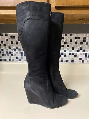 Via Spiga Adina Wedge Boot Black Suede SZ 5.5 Classic $450 • $50