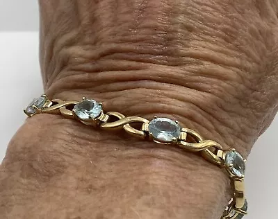 Vintage 14k Yellow Gold 10 Oval Swiss Blue Topaz Gems Bracelet 7 1/4”  • $1300