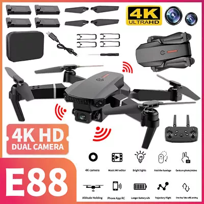 4k HD Wide Angle Dual Camera Rc Drone Foldable FPV WiFi Quadcopter + 4 Batteries • $28.99