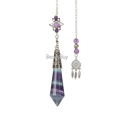 Natural Gemstone Crystal 12 Facted Therapy Healing Star Point Pendulum 2.6 Inch • £10.07