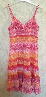 MISS E-VIE Pink Orange Floral 100% Cotton Summer Strappy Flare Girls Sundress 14 • £6.99