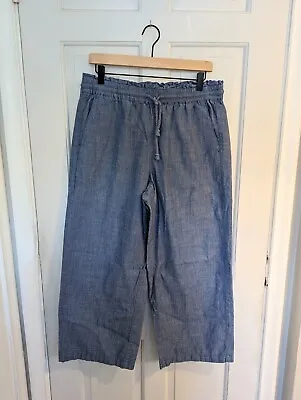 J Crew Chambray Pant Cropped Relaxed Fit Size 10 Elastic Waist Coastal Preppy • $12.48