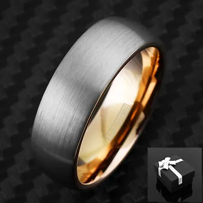 Tungsten Men's Ring Rose Gold Plated Brushed Wide Center Stripe Band Size 9-13 • $15.99