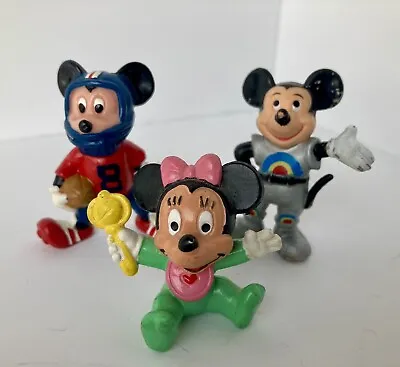 3 Vintage 1985 Mickey & Minnie Mouse Figurines Epcot Football Mickey Baby Minnie • $7