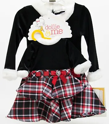 Dollie & Me Youngland Red & Black Christmas Dress W/Matching Doll 18 In Size 2T • $46.99