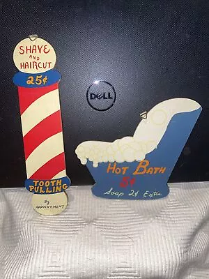 Vintage Wood Signs Hot Bath & Shave And Haircut Hanging • $7.99