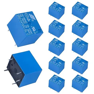 10pcs Relay Switch SRD-24VDC-SL-C 5 Pins 24 V DC PCB Mini Type SPDT 10A Blue 24V • $8.51