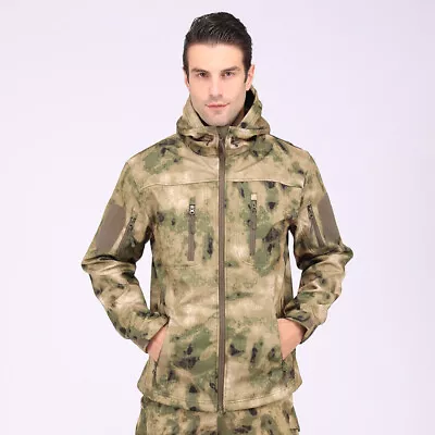 Men's Tactical Soft Shell Jacket Coat Army Military Camo Outdoor Casual Hooded • $54.14