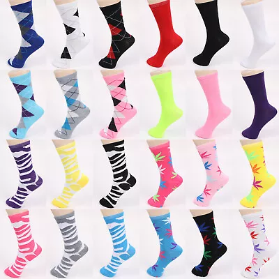 Lot 12 Pairs Cotton Womens Girl Argyle Stripe School Casual Crew Socks Size 9-11 • £13.49