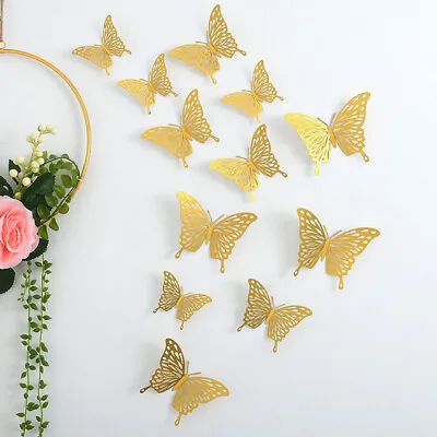 12pcs 3D Butterfly Sticker Art Wall Mural Door Decals Home Decor GOLD SILVE • £2.79