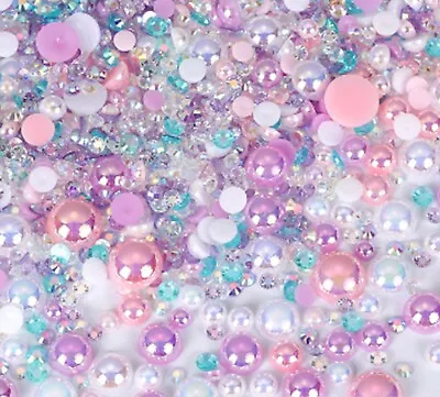 Mixed Flat Back Pearls Rhinestones Embellishments Face Gems Craft Card Making • £3.99