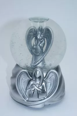 Silver Angel Snow Globe Music Box - 3D Base Angel & Children Inside • $15