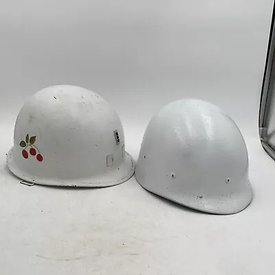 Vtg WW2 M1 Helmet W/ Liner White Painted  Cherry  WWII Matching Set See Pictures • $89.95