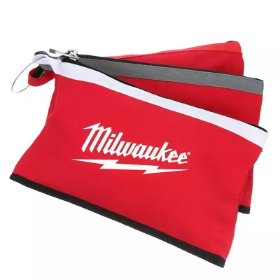 NEW Milwaukee Tool Zipper Bag 12 Inch Pouch Storage 3 Pack Red Tote Bag Durable • $30.04