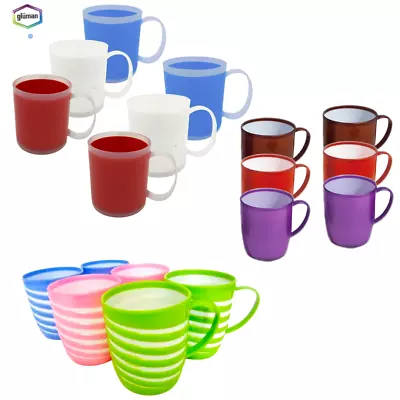 Reusable PLASTIC MUGS Colourful Drinking Cups Tea Coffee Camping Picnic Kids X 6 • £8.99