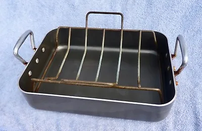 Meyer Meat Roasting Tray Tin W Lift Out Rack Heavy Duty Solid 25 X 35 X 8 Cm • £14