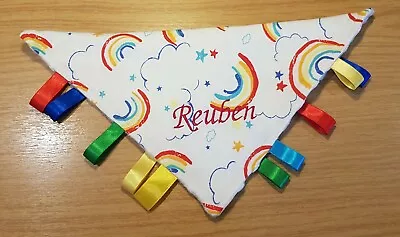 £2.99 • Buy Rainbow Baby Personalised Taggie Blanket / Teething Ring L@@K Handmade, Gift Set