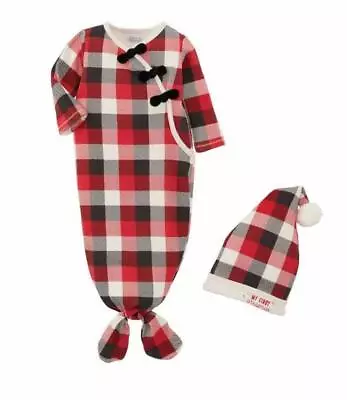 Mud Pie Kids Tri-Color Buffalo Check 1st Christmas Sleep Girls Gown Hat Set • $32.99
