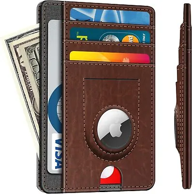 7 Slots Slim Wallet W AirTag Holder RFID Blocking Cash Credit Card Front Pocket • $7.99