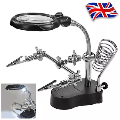 LED Desk Lamp Magnifying Magnifier Glass +Light Stand Clamp For Repair Read UK • £5.99