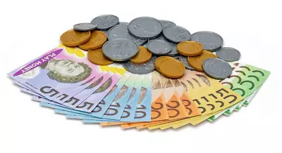 44 Pce Australian Play Money Coins & Notes Maths Pretend Shopping Gambling Games • $12.50