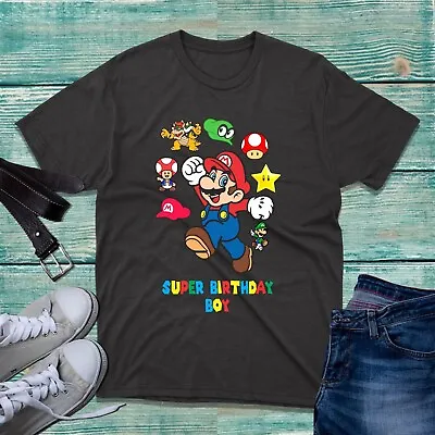 Super Birthday Boy T-Shirt Funny Super Mario Video Game Lovers Birthday Tee Top • £9.99
