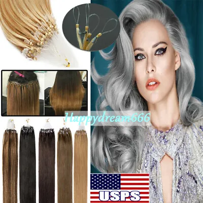 Micro Ring Loop Beads Link Hair Extensions 100%Real Remy Brazilian Human Hair US • $35.85